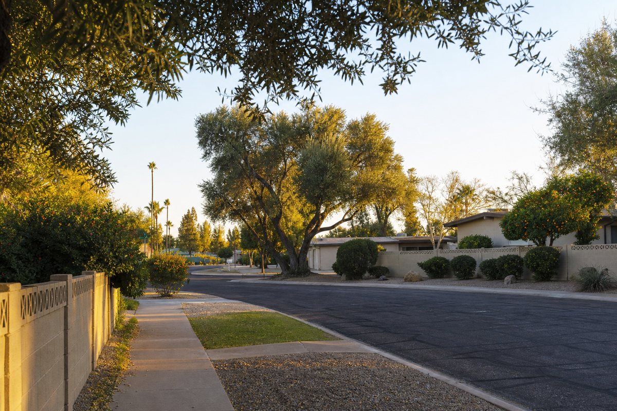 Established Phoenix and Mesa residential neighborhood, AI-generated concept imagery